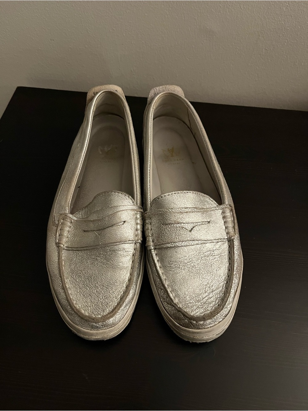 Cole Haan Women’s Leather Metallic Silver Penny Loafers - Slip-Ons Size 10/10.5